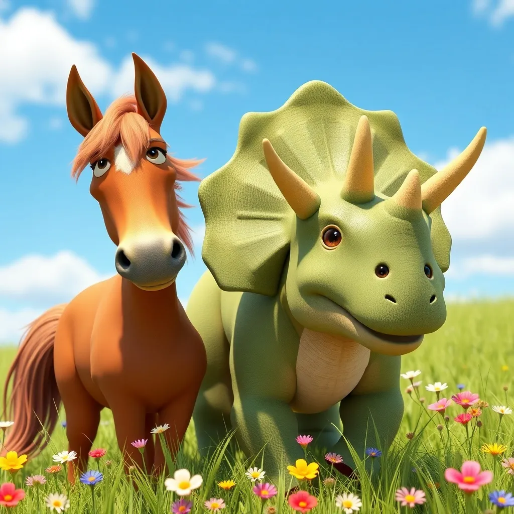 Inspirational 

Reading Level: Beginner (Ages 0-6)
Book Length: 10 pages

Characters:
Horse: 
Dinosaurs : Triceratops 