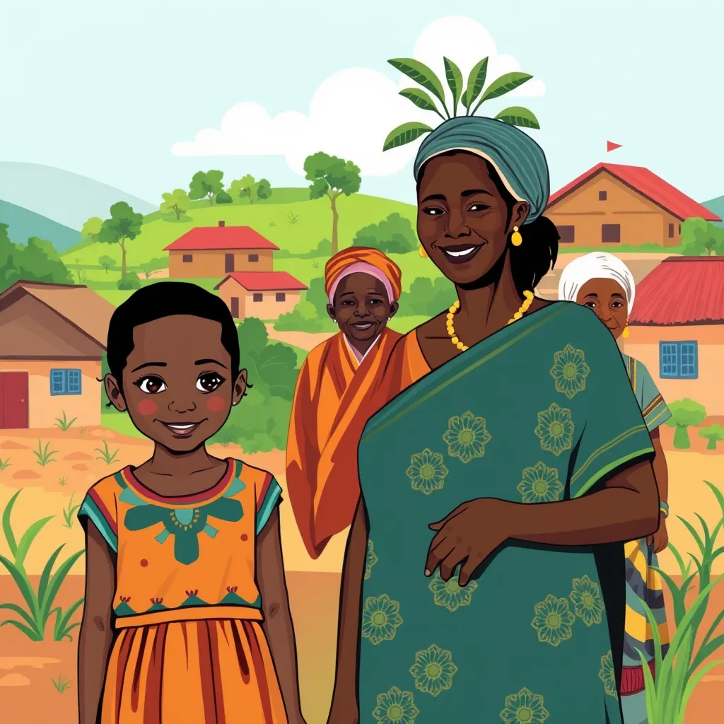 Children’s Book Prompt: Mina and Fatima’s Brave Choice  Theme: Using respectful dialogue to address cultural practices like FGM/FGC, emphasizing the role of education, legislation, and community empowerment in fostering change while respecting cultural heritage.  Setting: A vibrant Kenyan village filled with colorful wildlife, tall acacia trees, and a strong sense of community.  Main Characters:  Mina: A curious and determined 10-year-old who loves exploring nature. Fatima: Mina’s best friend, a gentle and talented singer who is hesitant about traditional practices. Grandmother: Wise but conflicted, she shares cultural stories with warmth and openness. Ms. Mariam: A compassionate teacher who inspires change by educating the children about rights and traditions. Elders: The village’s leaders who embody the cultural wisdom but are open to evolving practices. Plot:  Discovery: Mina overhears her grandmother discussing an upcoming "special ceremony" for girls in the village. Intrigued, she asks questions and learns that the ceremony is meant to mark a girl’s transition to adulthood but involves practices that can be harmful. Fatima’s Fear: Fatima confides in Mina about her fear of the ceremony, sharing her cousin’s painful experience. This revelation sparks Mina’s determination to learn more. Education and Empowerment: Mina visits Ms. Mariam, who teaches the girls about children’s rights and explains that while traditions are important, they can evolve to protect everyone’s well-being. Mina and Fatima gain the courage to speak up. Cultural Dialogue: Mina and Fatima approach the elders respectfully, using metaphors like a tree that grows new branches while keeping its roots strong. They propose a new kind of ceremony—one that celebrates girlhood without harm. Community Change: The elders, moved by the girls’ courage and wisdom, agree to discuss the idea with the community. Together, they create a new ceremony filled with singing, dancing, and feasting, honoring tradition

Reading Level: Intermediate (Ages 7-12)
Book Length: 18 pages

Characters:
Mina: 10 year old Kenyan African  girl
Fatima: 10 year old Kenyan African girl
Mina's Grandma: 60 year old Kenyan African grandma
Elders : Kenyan African female elders 
Ms. Mariam: 30 year old Kenyan African teacher