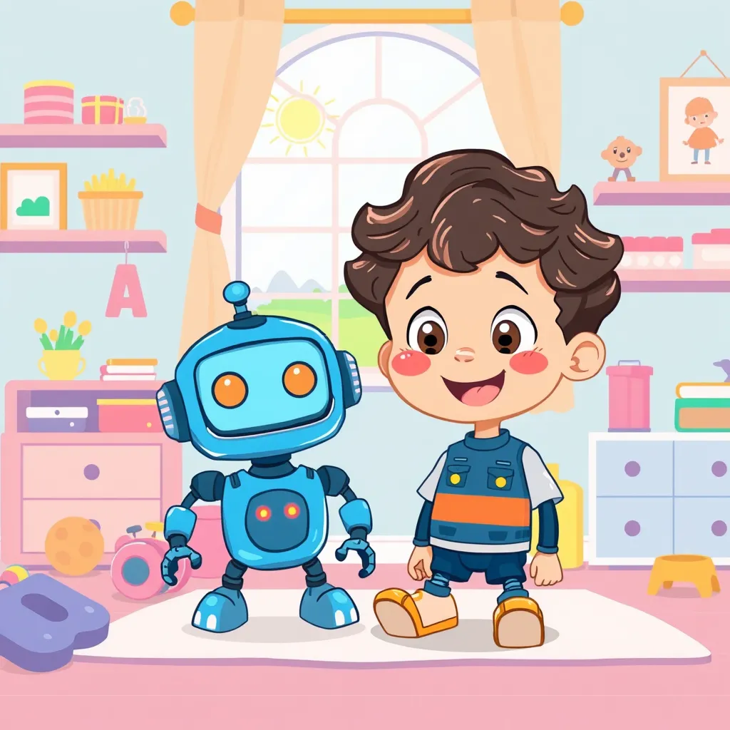 Jormil y Rom aprenden a levantarse

Comenzar
Jormil era un niño exuberante repleto de alegría e inquisición, que residía en un pintoresco pueblo ubicado en medio de exuberantes pastos verdes. Rom, un robot diminuto pero entretenido, fue. S 'compañero más apreciado, siempre a su lado. En este cautivador día, optaron por aventurarse al aire libre y divertirse en medio de las flores, su risa resonaba sin pausa.

Nudo
De repente, mientras fueron perseguidos, Jormil tropezó con una roca y cayó a la tierra. Jormil se sintió aprensivo y, aunque ROM era robusto, también albergaba preocupaciones por su compañero.

Desarrollo
"¡Oh, me duele un poco la rodilla!", Dijo Jormil, con una cara algo asustada.
"No te preocupes, Jormil", respondió Rom. Ocasionalmente tropezamos, sin embargo, el aspecto crucial es comprender el método para aumentar nuevamente.
Jormil miró a su mecanismo de camarada y, a pesar del miedo inicial, recordó el consejo de Rom. Respira profundamente, se frotó la rodilla y, con mucho cuidado, se puso de pie. Luego, ayudó a ROM a levantarse también.

Cierre
Los dos amigos sacudieron el polvo y se dieron un abrazo.
"¡Lo logramos!", Gritaron al mismo tiempo, riendo
Desde ese día, Jormil entendió que, aunque podemos tropezar, siempre podemos levantarnos con valentía y ofrecernos apoyo mutuo.

Mensaje
Cuando caigas, no te desanimes. ¡respira, levántate y continúa.

Reading Level: Beginner (Ages 0-6)
Book Length: 6 pages