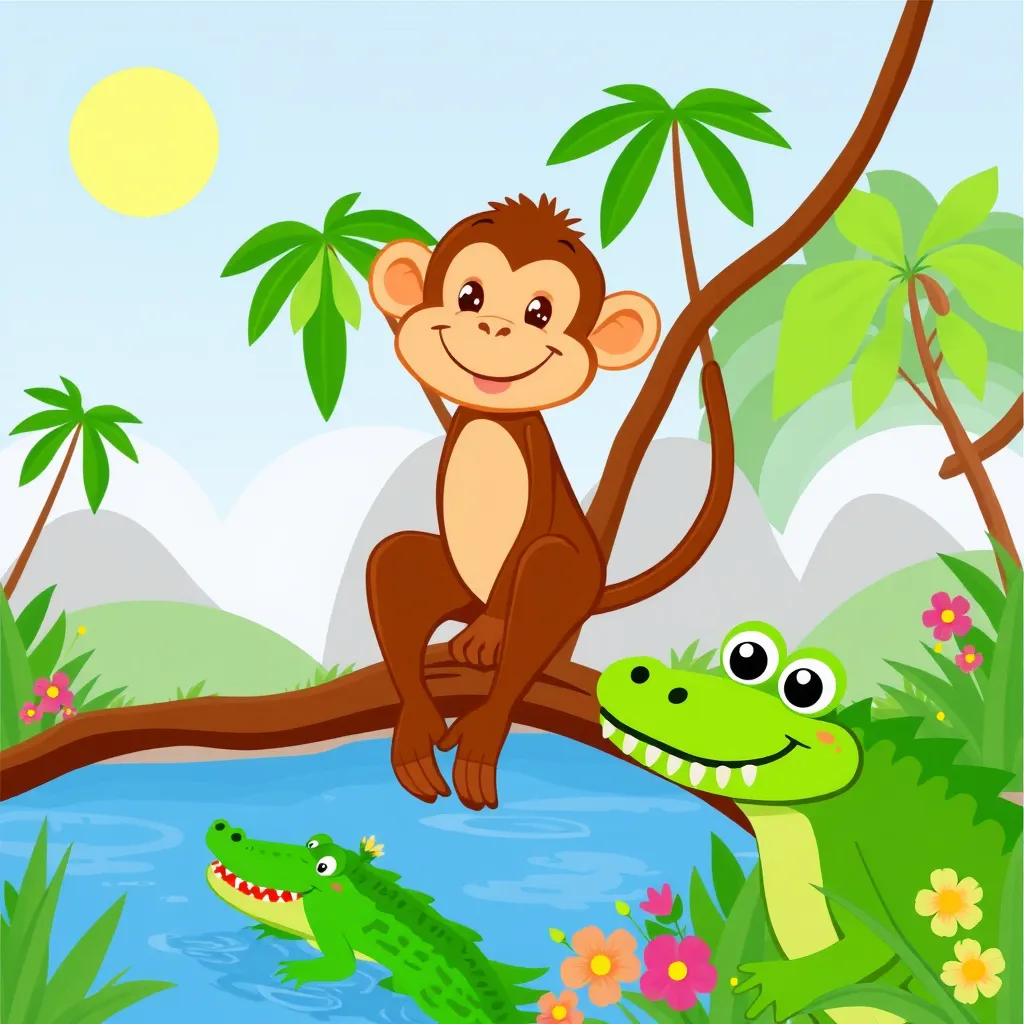 Moral story on how Intelligence and cleverness can overcome brute strength.
A male crocodile befriends a monkey to steal his heart (literally) for his wife (female crocodile).
The monkey tricks the male crocodile by saying he left his heart on the tree and escapes.

Reading Level: Beginner (Ages 0-6)
Book Length: 10 pages

Characters:
John: Male Crocodile
Lio: Monkey
Lilly: Female crocodile