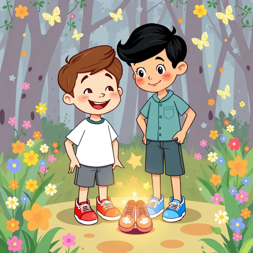 Twin boys with magical shoes eries

Reading Level: Beginner (Ages 0-6)
Book Length: 10 pages

Characters:
Jayden : 
Jordan : 